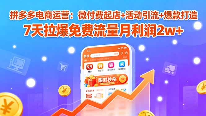 拼多多电商运营：微付费起店+活动引流+爆款打造 7天拉爆免费流量月利润2w+-极光网创