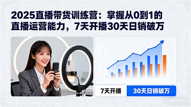 2025直播带货训练营：掌握从0到1的直播运营能力，7天开播30天日销破万-极光网创