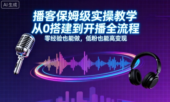 播客保姆级实操教学，从0搭建到开播全流程，零经验也能做，低粉也能高变现-极光网创