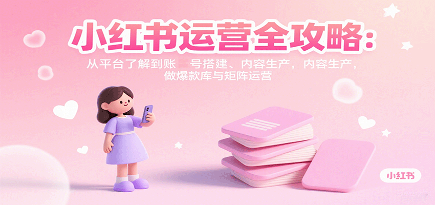 小红书运营全攻略：从平台了解到账号搭建、内容生产，做爆款库与矩阵运营-极光网创