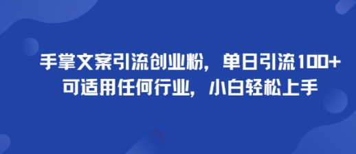 手掌文案引流创业粉，单日引流100+，可适用任何行业，小白轻松上手-极光网创
