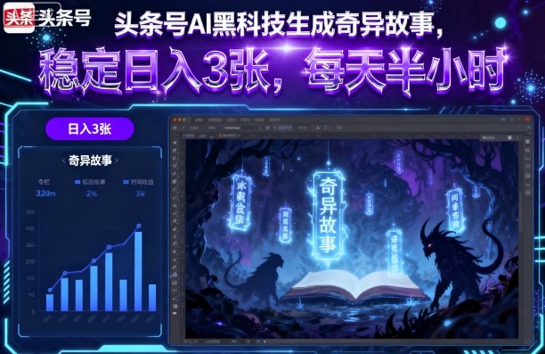 头条号AI黑科技生成奇异故事，稳定日入3张，每天半小时-极光网创