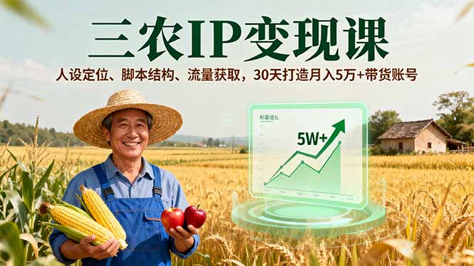 三农IP变现课，人设定位、脚本结构、流量获取，30天打造月入5万+带货账号-极光网创
