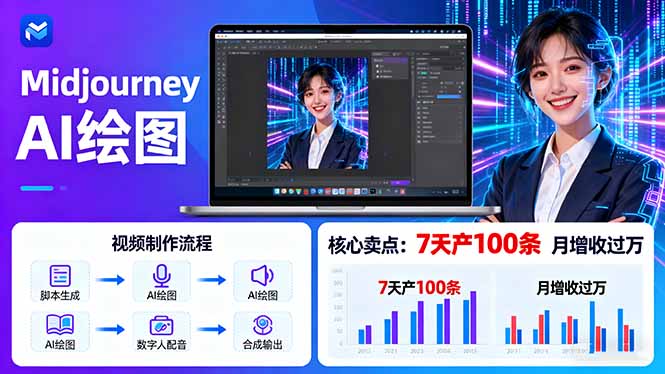 AI绘图照片开口说话视频制作：Midjourney+数字人，7天产100条月增收过万-极光网创