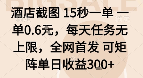 酒店截图15秒一单，一单0.6米，每天任务无上限，全网首发可矩阵单日收益3张【揭秘】-极光网创