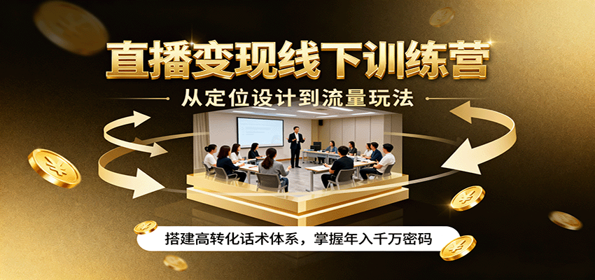 直播变现线下训练营，从定位设计到流量玩法，搭建高转化话术体系，掌握年入千万密码-极光网创