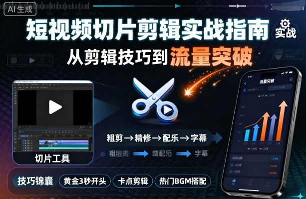 短视频切片剪辑实战指南，从剪辑技巧到流量突破-极光网创