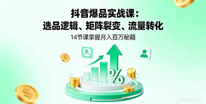 抖音爆品实战课：选品逻辑、矩阵裂变、流量转化，14节课掌握月入百万秘籍-极光网创