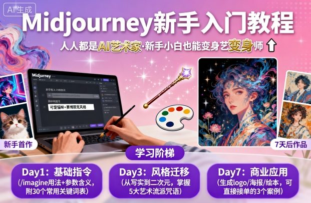 midjourney新手入门教程：人人都是AI艺术家，新手小白也能变身艺术大师-极光网创