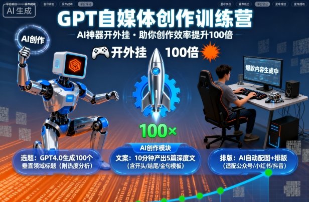 GPT自媒体创作训练营：AI神器开外挂，助你创作效率提升100倍-极光网创