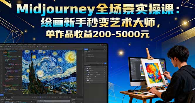 Midjourney全场景实操课：绘画新手秒变艺术大师，单作品收益200-5000元-极光网创