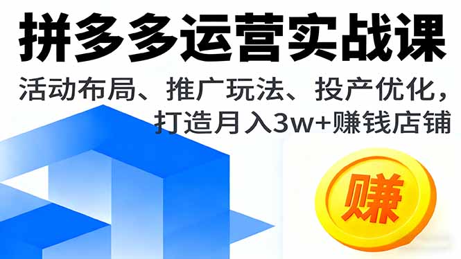 拼多多运营实战课，活动布局、推广玩法、投产优化，打造月入3w+赚钱店铺-极光网创