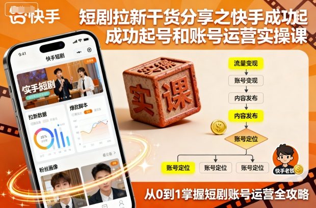 短剧拉新干货分享之快手成功起号和账号运营实操课-极光网创