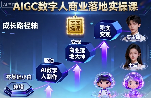 AIGC数字人商业落地实操课,从零基础小白到AI数字人大神-极光网创