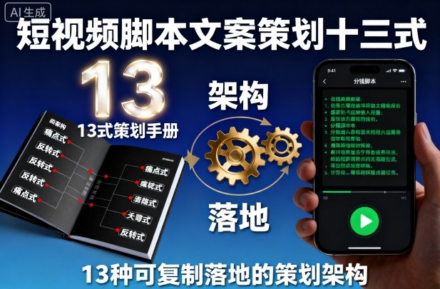 短视频脚本文案策划十三式，13种可复制落地的策划架构-极光网创