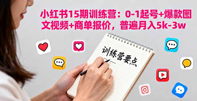 小红书15期训练营：0-1起号+爆款图文视频+商单报价，普遍月入5k-3w-极光网创