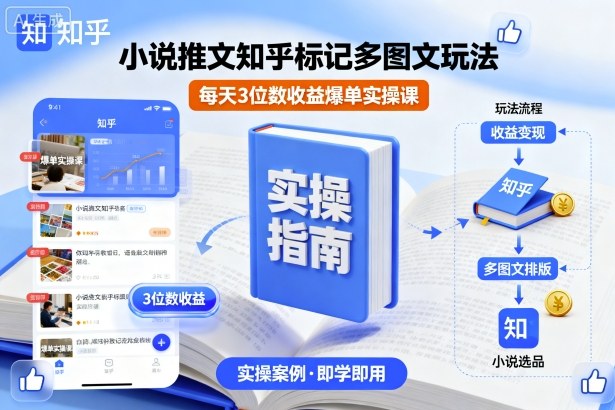 小说推文知乎标记多图文玩法，每天3位数收益爆单实操课-极光网创
