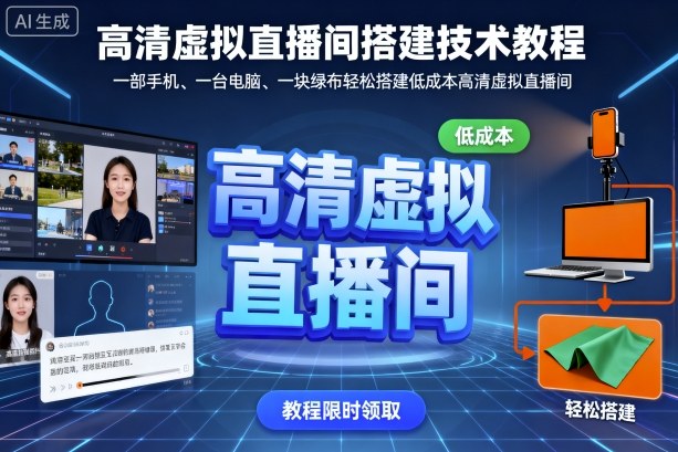 高清虚拟直播间搭建技术教程，一部手机、一台电脑、一块绿布轻松搭建低成本高清虚拟直播间-极光网创