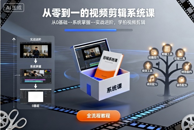 从零到一的视频剪辑系统课,从0基础–系统掌握–实战进阶,学拍视频剪辑-极光网创