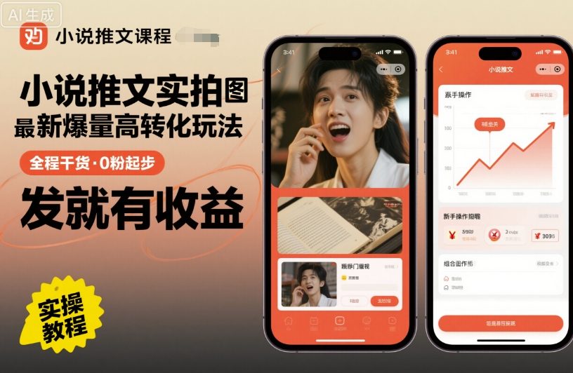 小说推文实拍双图文最新爆量高转化玩法，全程干货，0粉起步，发就有收益-极光网创