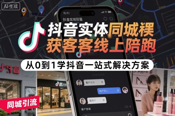 抖音实体同城获客线上陪跑，从0到1学抖音一站式解决方案-极光网创
