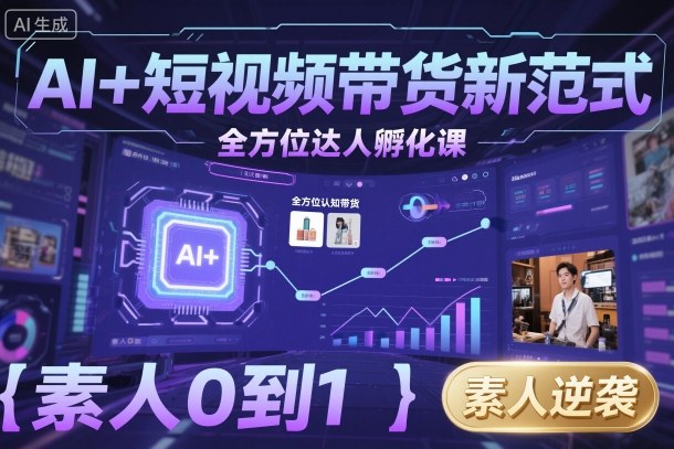 AI+短视频带货新范式全方位达人孵化课，素人也可以从0到1，全方位认知短视频带货-极光网创