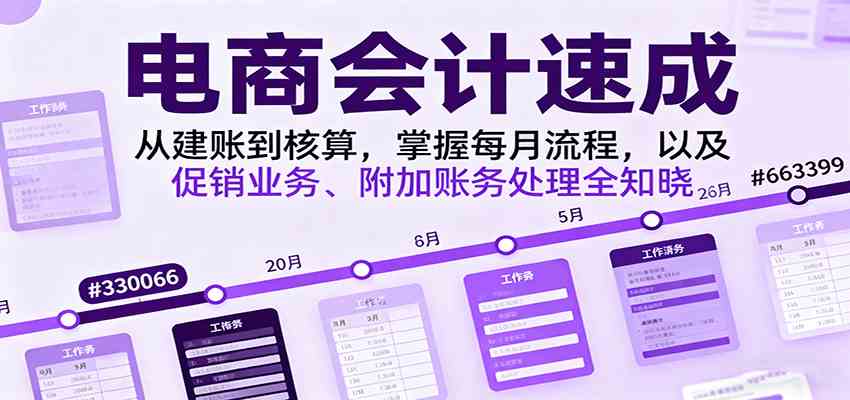 电商会计速成，从建账到核算，掌握每月流程，以及促销业务、附加账务处理全知晓-极光网创