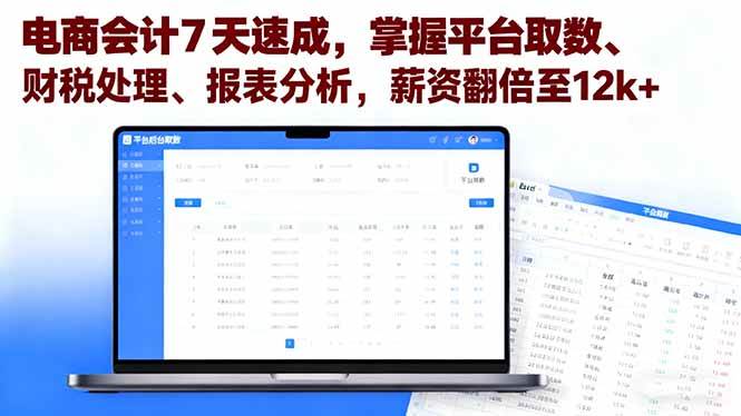 （16192期）电商会计7天速成，掌握平台取数、财税处理、报表分析，薪资翻倍至12k+-极光网创