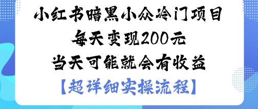 小红书暗黑小众冷门项目每天变现2张当天可能就会有收益-极光网创