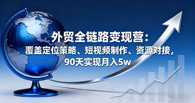 外贸全链路变现营：覆盖定位策略、短视频制作、资源对接，90天实现月入5w-极光网创