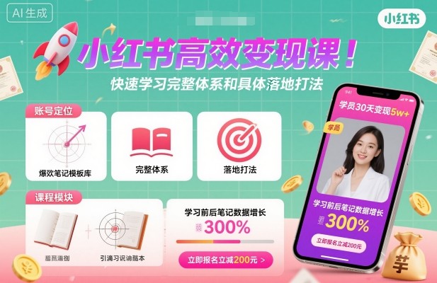 小红书高效变现课，快速学习小红书完整体系和具体落地打法-极光网创