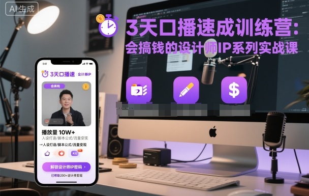 3天口播速成训练营，会搞钱的设计师IP系列实战课-极光网创