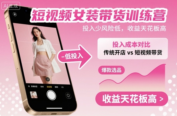 短视频女装带货训练营，投入少风险低，收益天花板高-极光网创