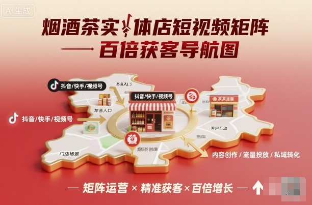 烟酒茶实体店短视频矩阵百倍获客导航图-极光网创