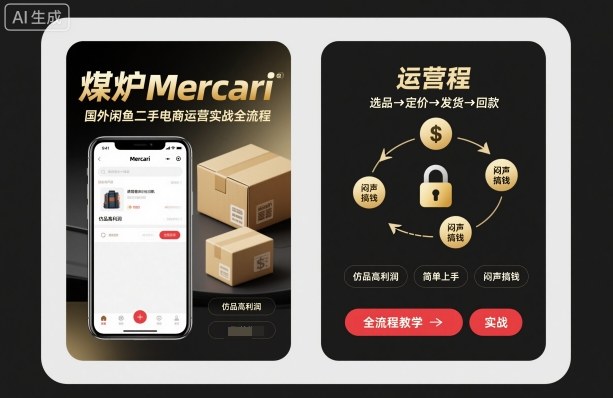 煤炉Mercari国外闲鱼二手电商运营实战全流程，仿品高利润，简单上手，闷声搞钱-极光网创