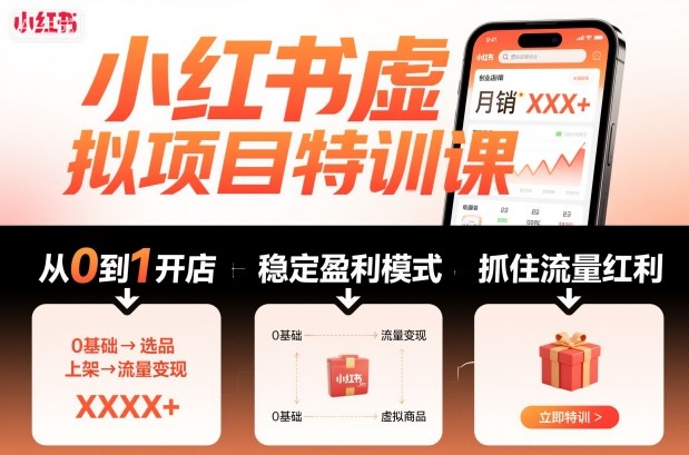 小红书虚拟项目特训课，帮你从0到1打造稳定盈利的店铺，抓住流量红利(更新9月)-极光网创