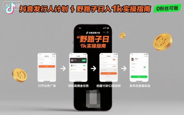 抖音发行人计划全新野路子玩法,随时随地,只要有手机,就能操作,日入1k+【揭秘】-极光网创