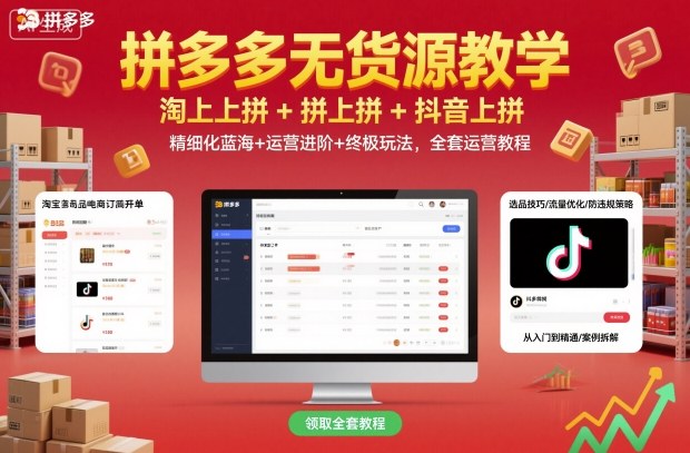 拼多多无货源教学，淘上拼+拼上拼+抖上拼，精细化蓝海+运营进阶+终极玩法，全套运营教程-极光网创