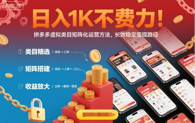 日入1K不费力！拼多多虚拟类目矩阵化运营方法，长效稳定变现路径-极光网创