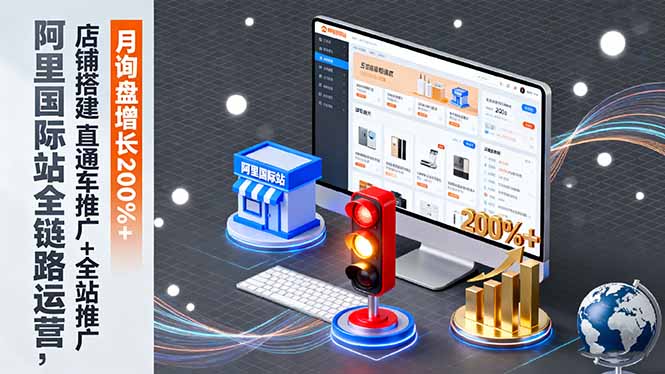 阿里国际站全链路运营，店铺搭建+直通车推广+全站推广，月询盘增长200%+-极光网创