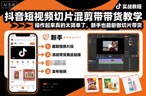 抖音短视频切片混剪带货教学，操作起来真的太简单了，新手也能做切片带货-极光网创