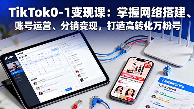 TikTok0-1变现课：掌握网络搭建、账号运营、分销变现，打造高转化万粉号-极光网创