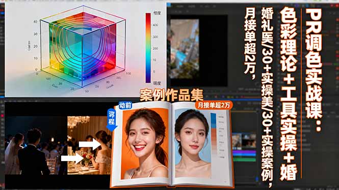 PR调色实战课：色彩理论+工具实操+婚礼医美/30+实操案例，月接单超2万-极光网创