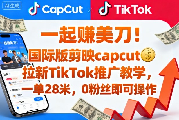 一起賺美刀！国际版剪映capcut拉新TikTok推广教学，一单28米，0粉丝即可操作(附推广入口和教学)-极光网创