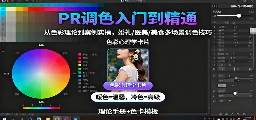 PR调色入门到精通:从色彩理论到案例实操,婚礼/医美/美食多场景调色技巧-极光网创