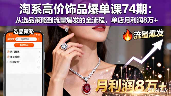 淘系高价饰品爆单课74期：从选品策略到流量爆发的全流程，单店月利润8万+-极光网创