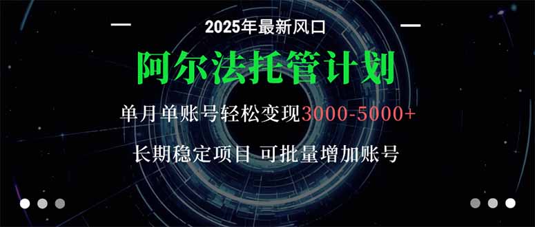 阿尔法托管计划 单账号月入3000-5000，长期稳定项目，新手小白轻松上手。-极光网创