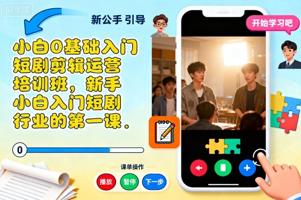 小白0基础入门短剧剪辑运营培训班，新手小白入门短剧行业的第一课-极光网创