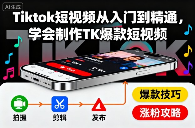Tiktok短视频从入门到精通，学会制作TK爆款短视频-极光网创