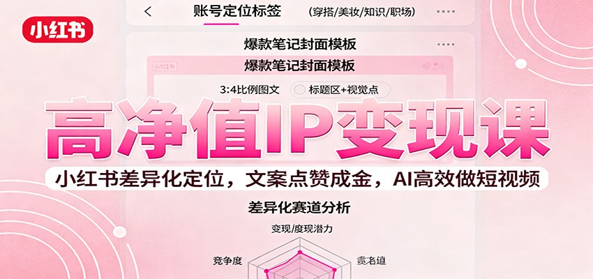 高净值IP变现课：小红书差异化定位，文案点赞成金， AI高效做短视频-极光网创